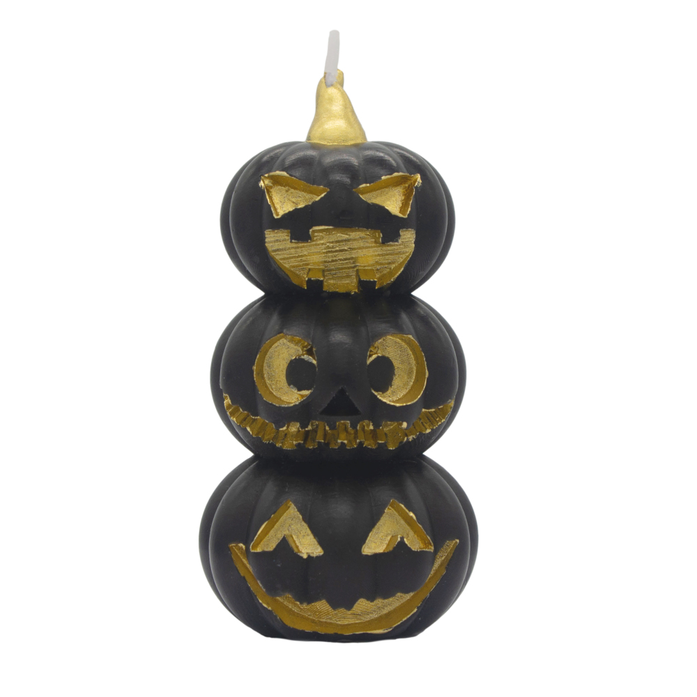 Halloween Triple Decked Orange Pumpkin Heads Candle (Black)