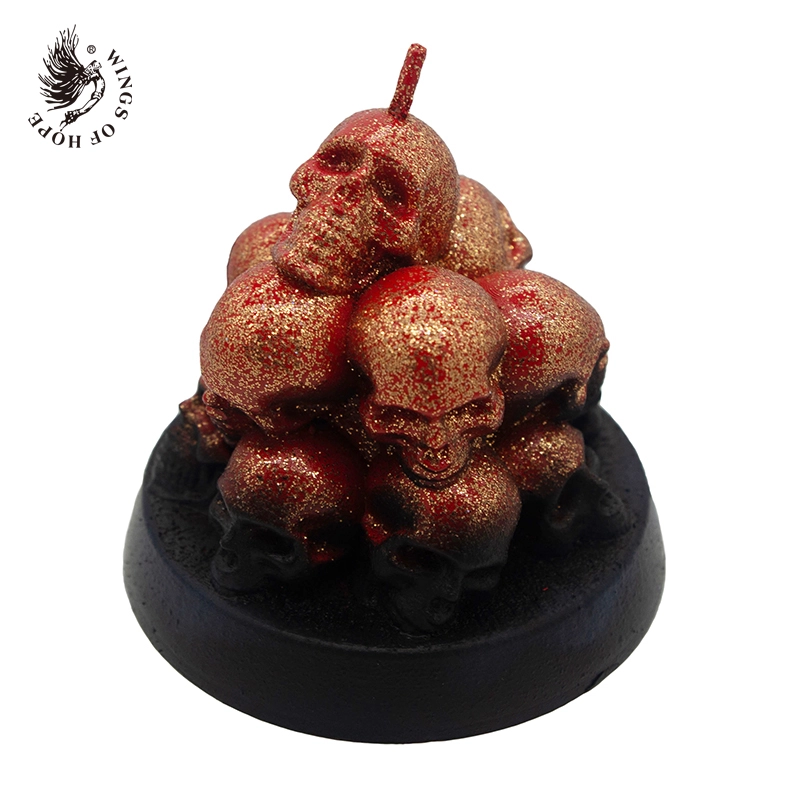 Glittered Halloween skull candle with black base