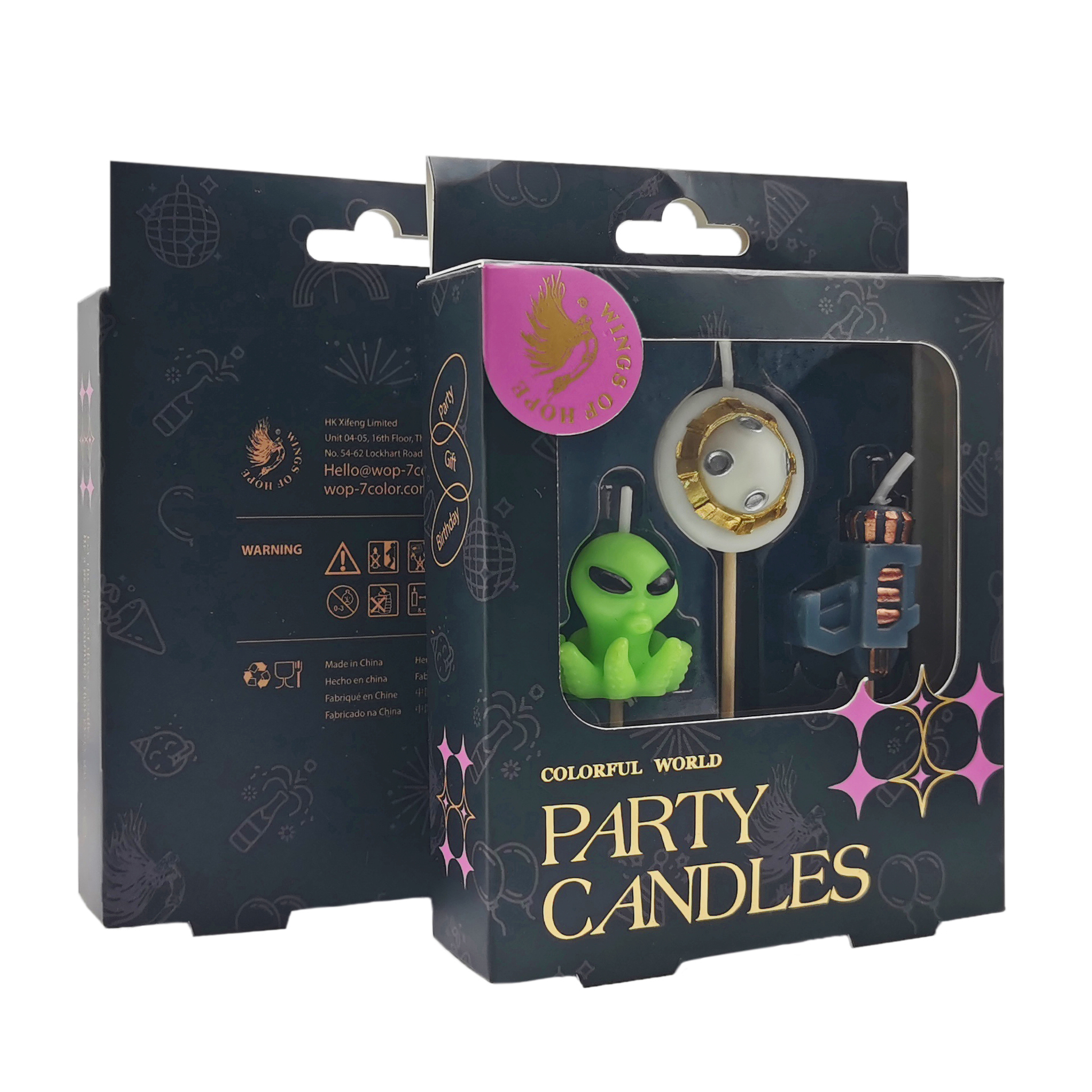 Laser Gun Flying Saucer Alien Candle Set_party candles package