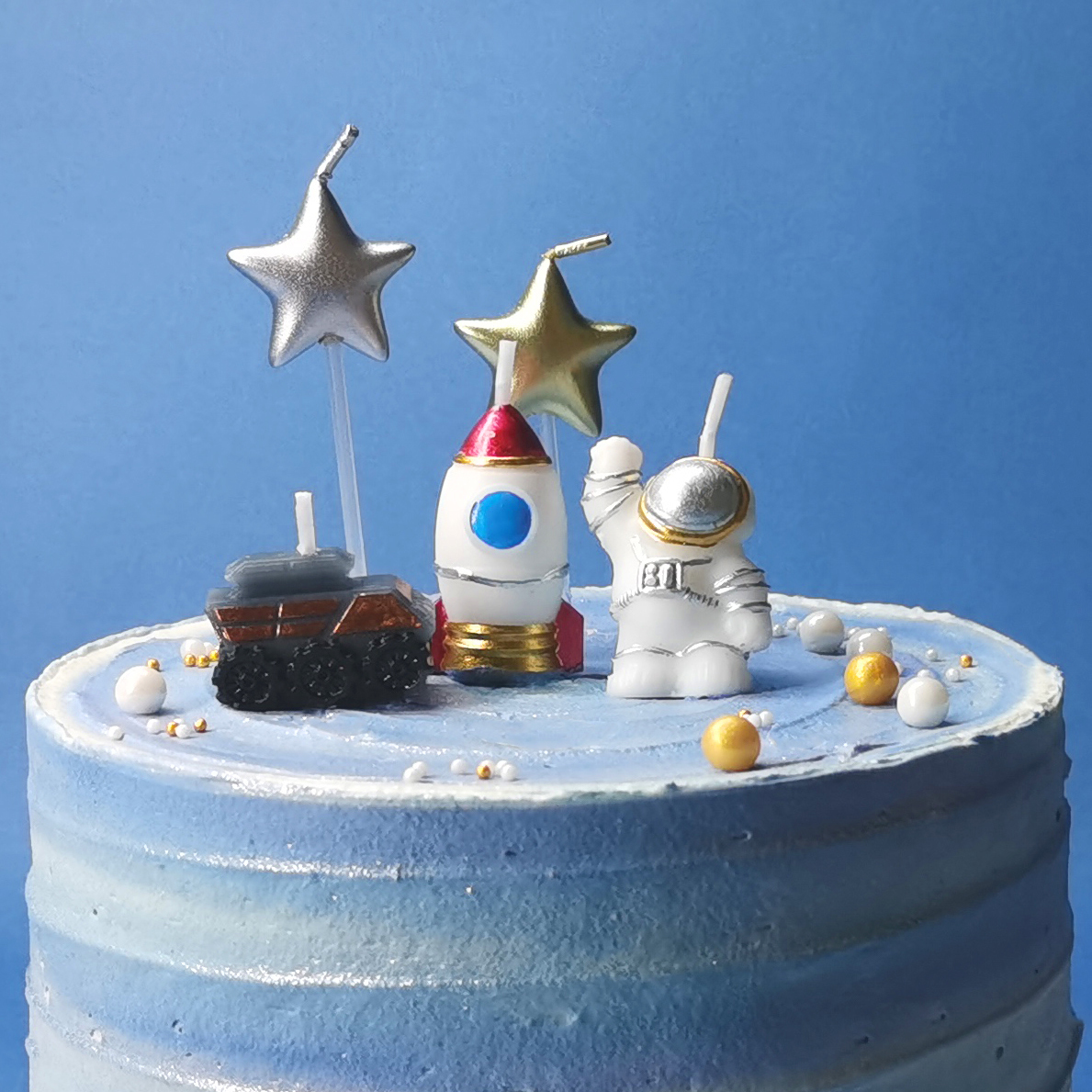 Astronaut Rover Rocket Cake Candles for Party Decoration_Outerspace Theme