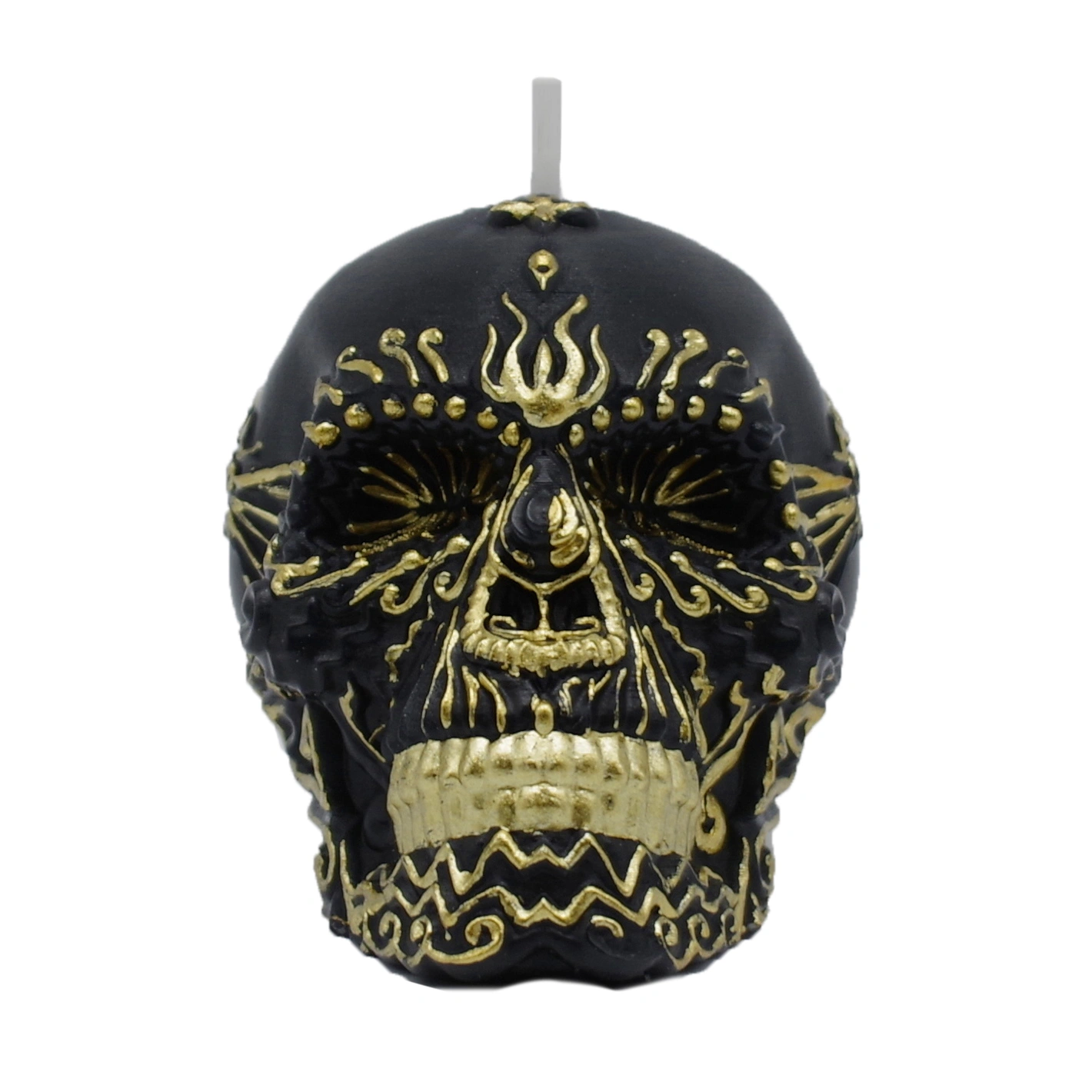 Gilded Floral Elegance Skull Candle_frontview