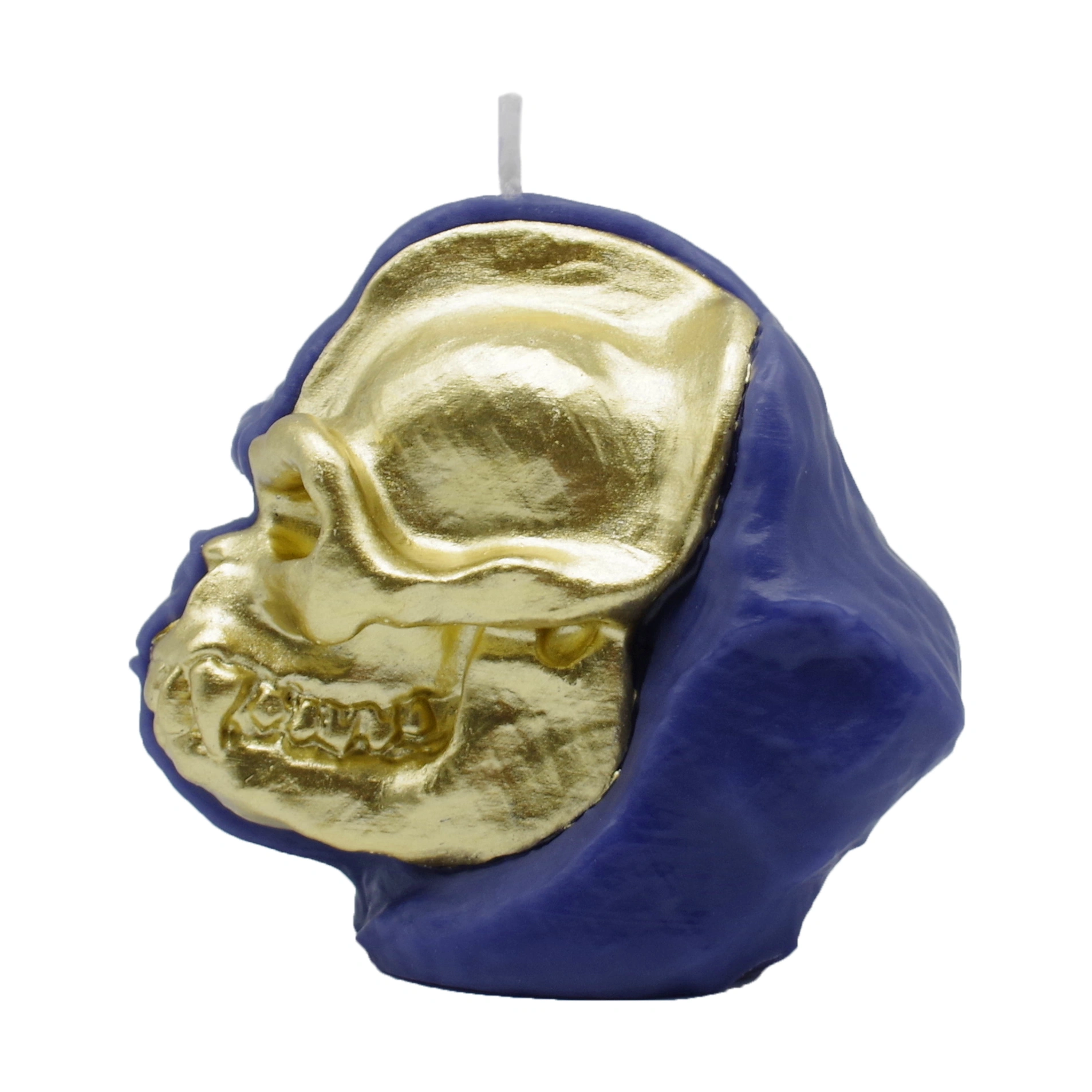 King Kong Skull Candle Sculpture_dark blue&gold_skullside