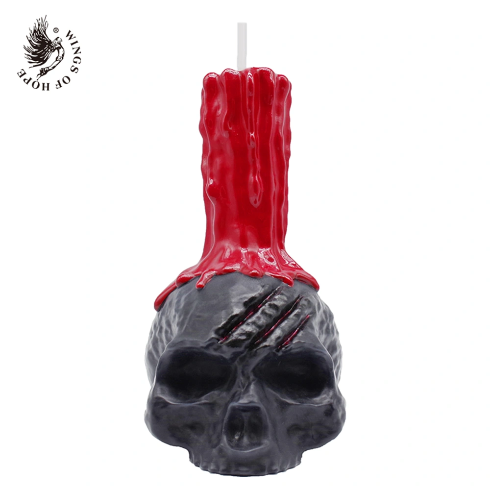 Gothic Skull Candle with Red Dripping Pillar_WINGS OF HOPE LOGO