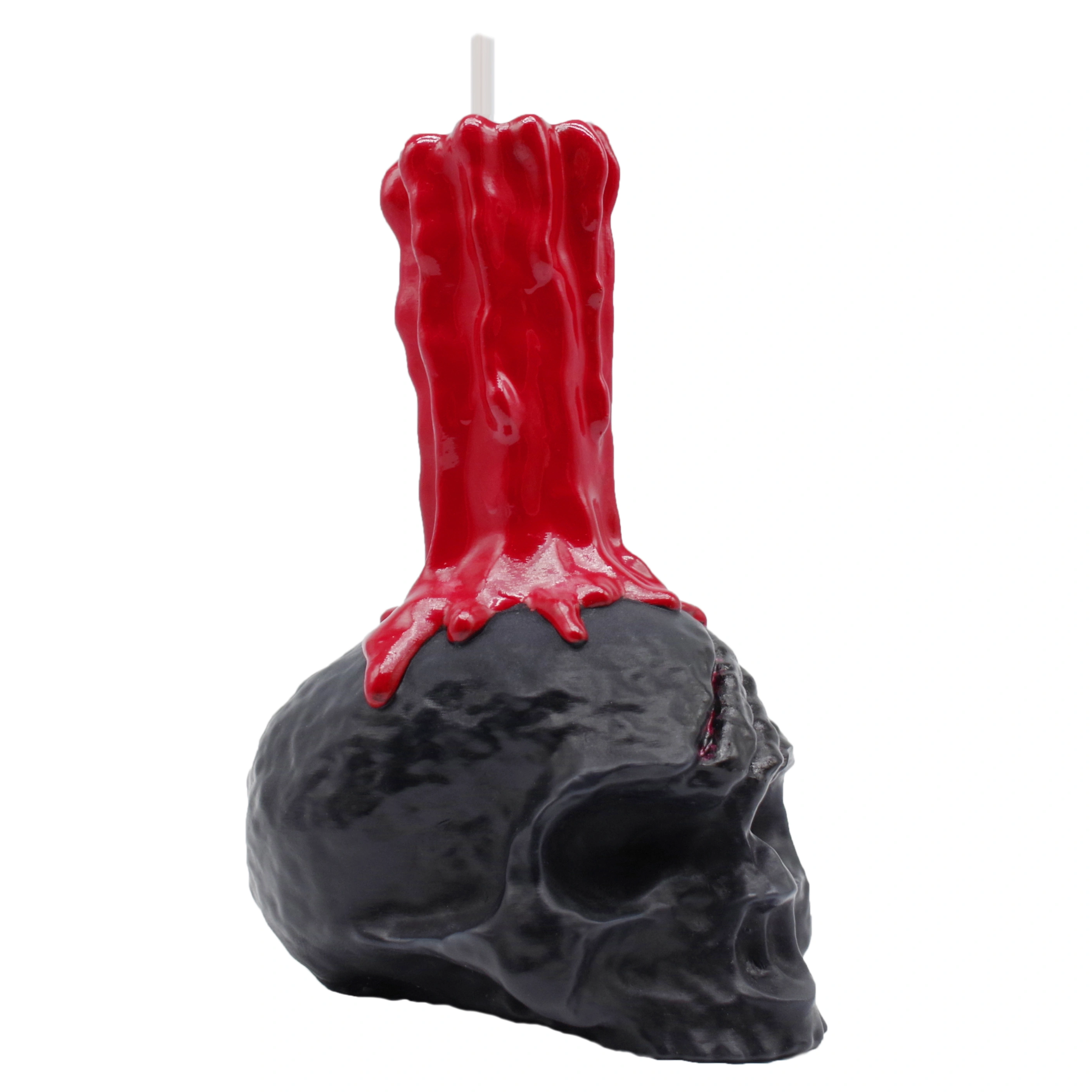 Gothic Skull Candle with Red Dripping Pillar_sideview
