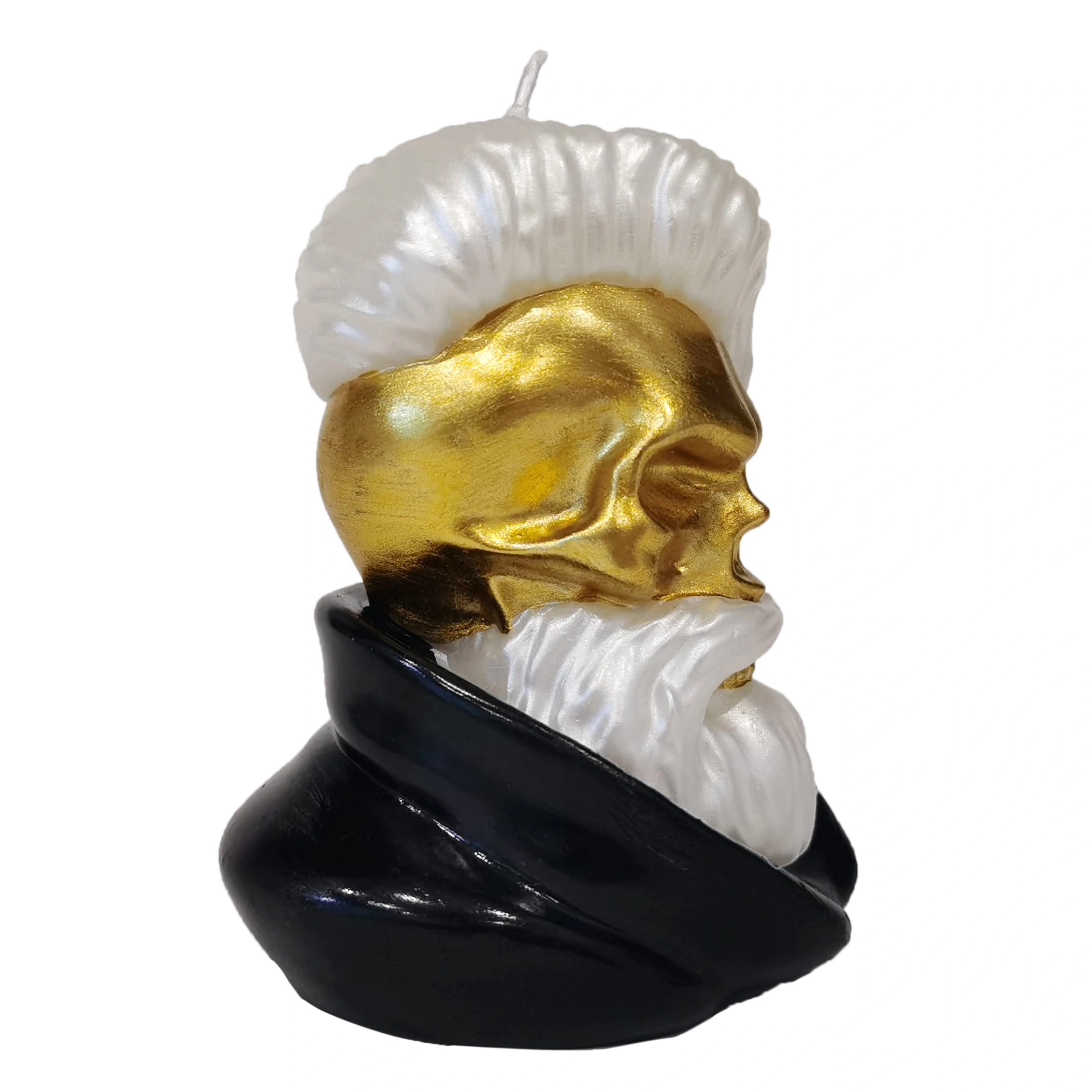 Punk Rock Skull Candle_gold skull with white stylish hair_backside