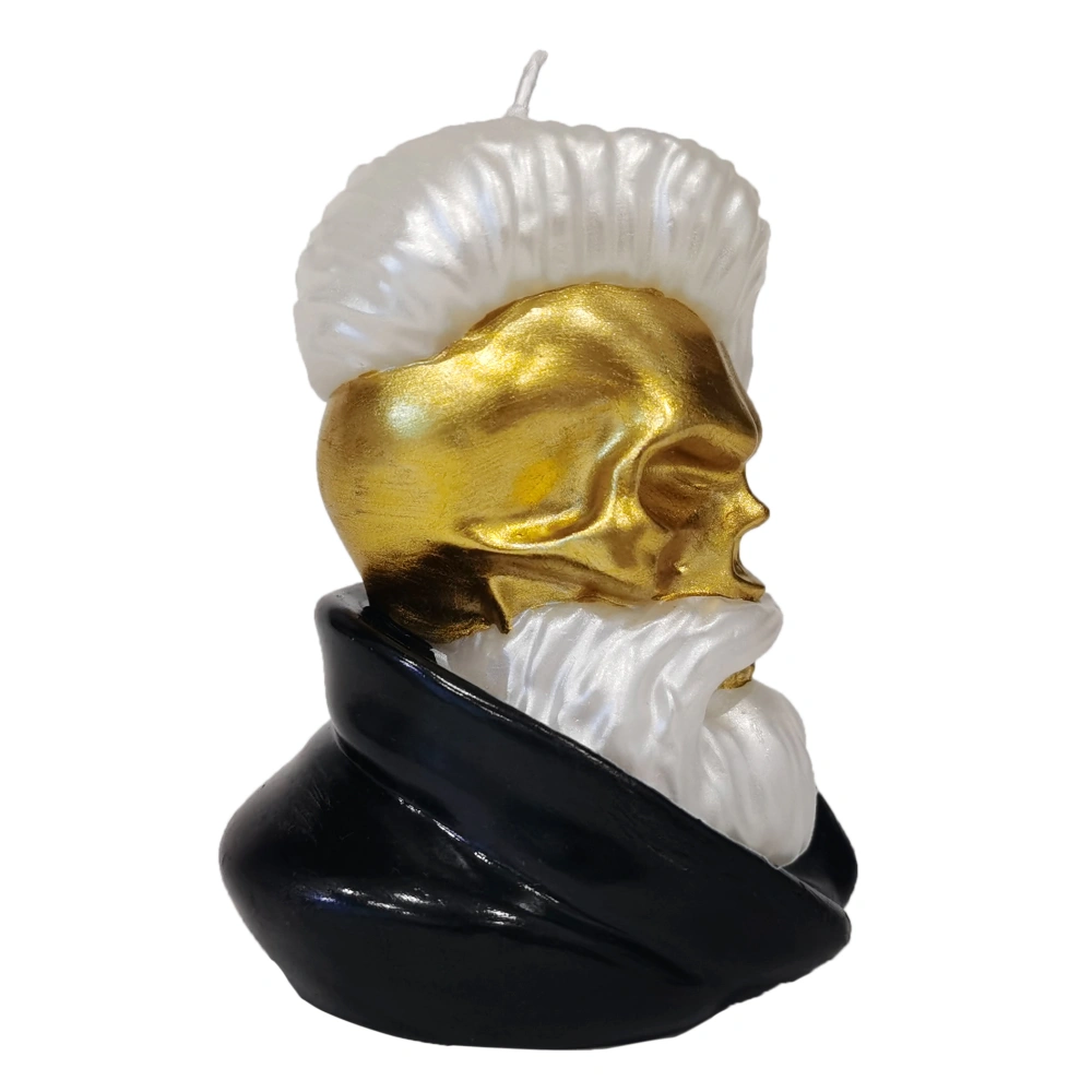 Punk Rock Skull Candle_gold skull with white stylish hair_backside