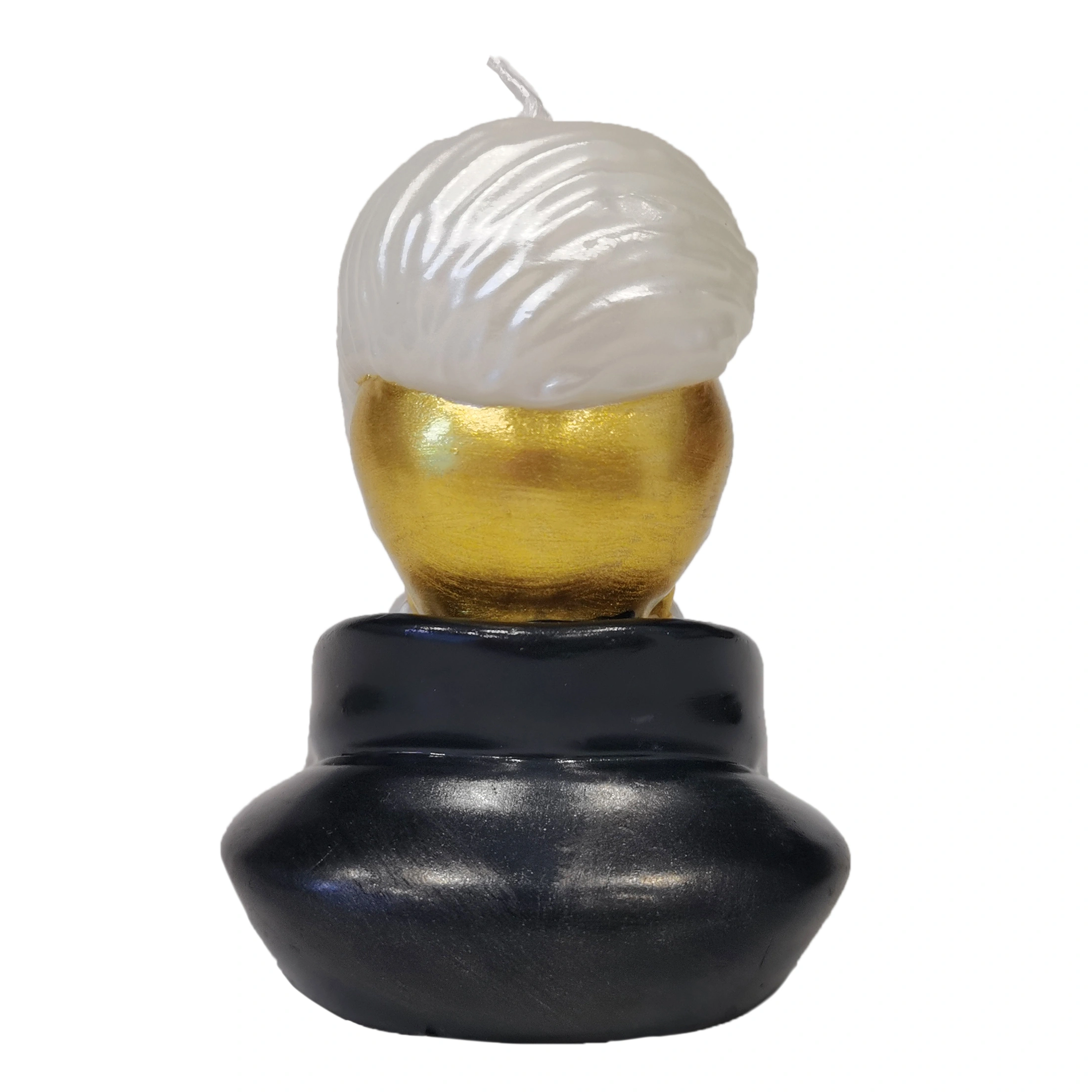 Punk Rock Skull Candle_gold skull with white stylish hair_backview