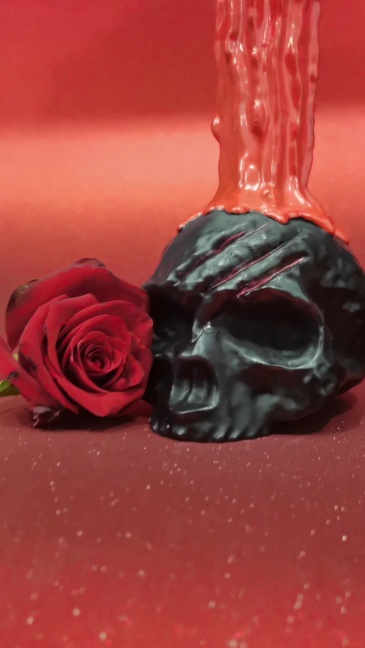 Gothic Skull Candle with Red Dripping Pillar for Halloween & Home Decor