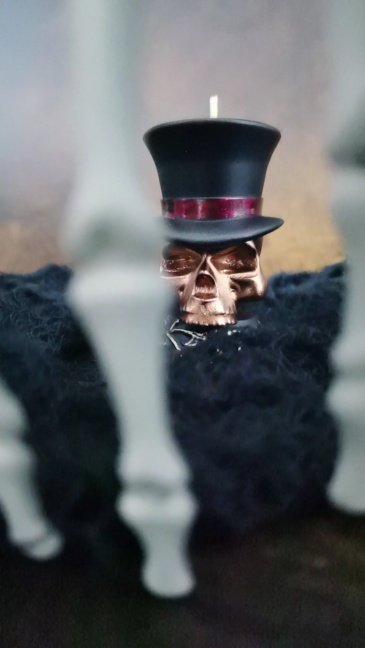 Halloween Double-Faced Skull Candle with Base for Gothic Decor