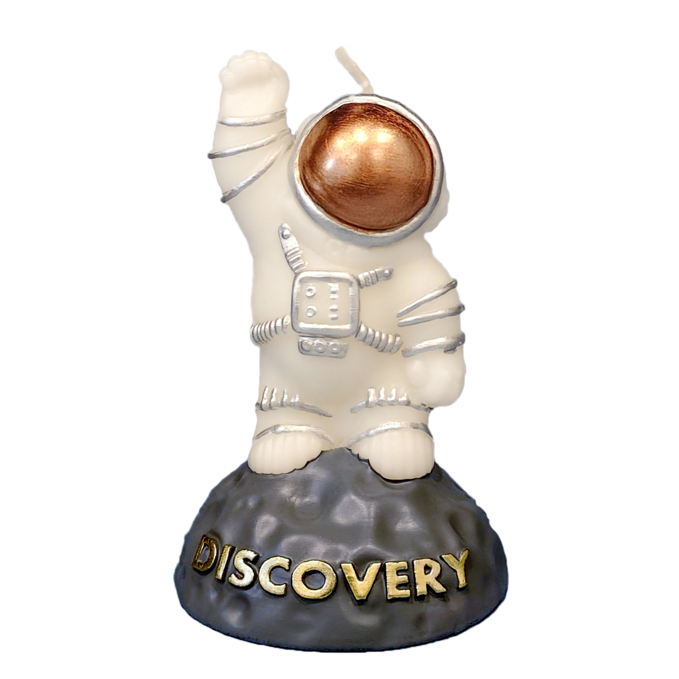 white spacesuited astronaut figure candle