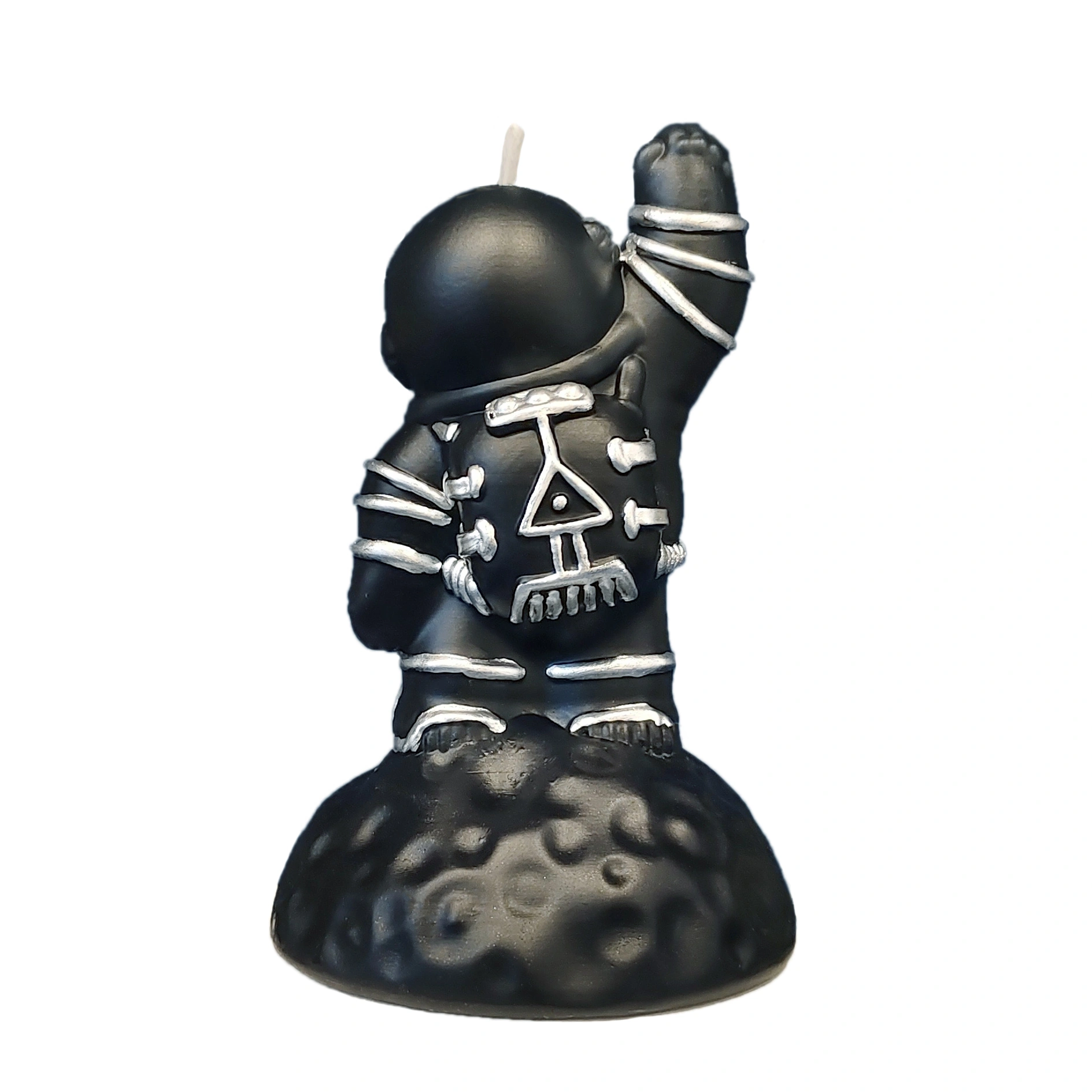 Black astronaut figure candle_backview