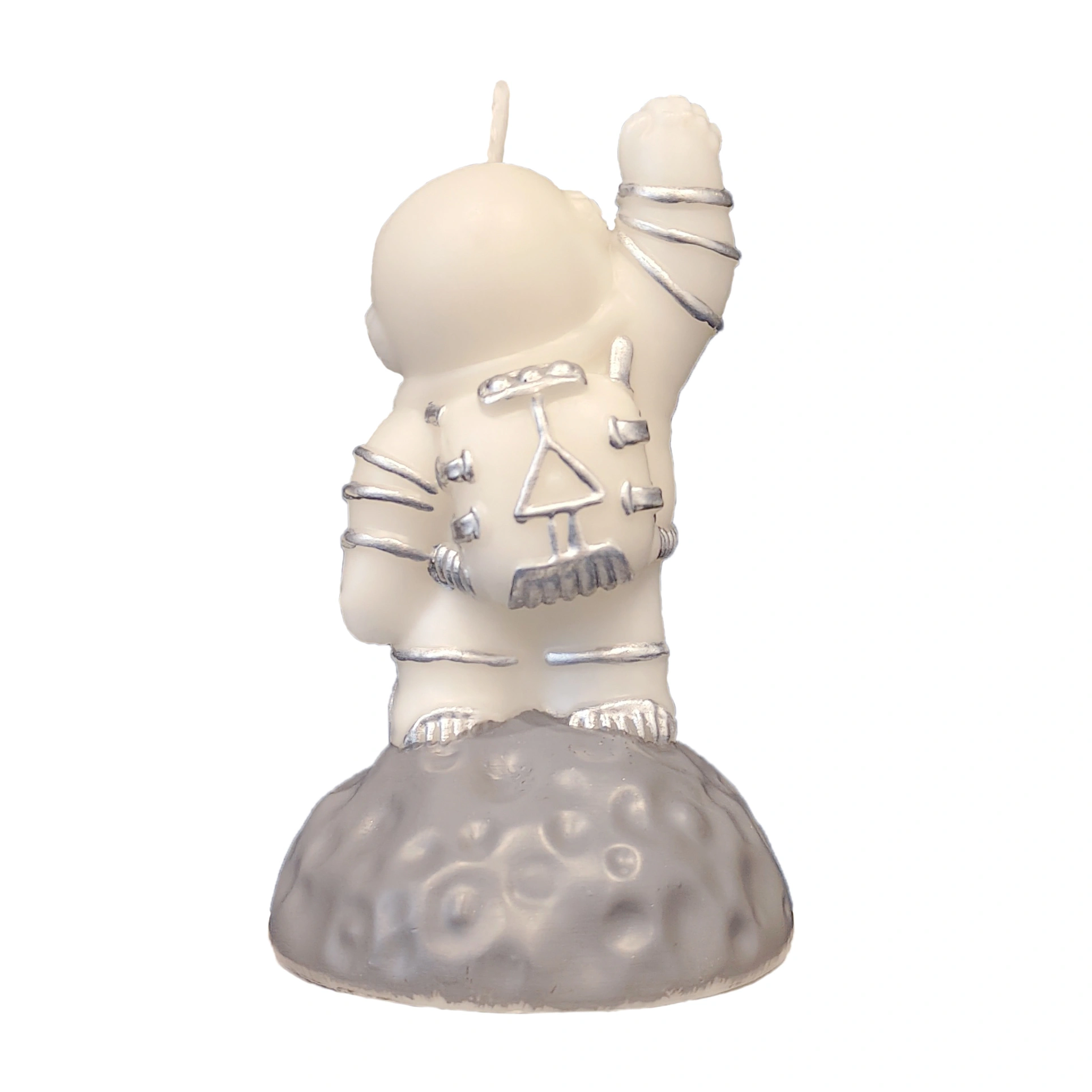 Titanium white astronaut figure candle_backview