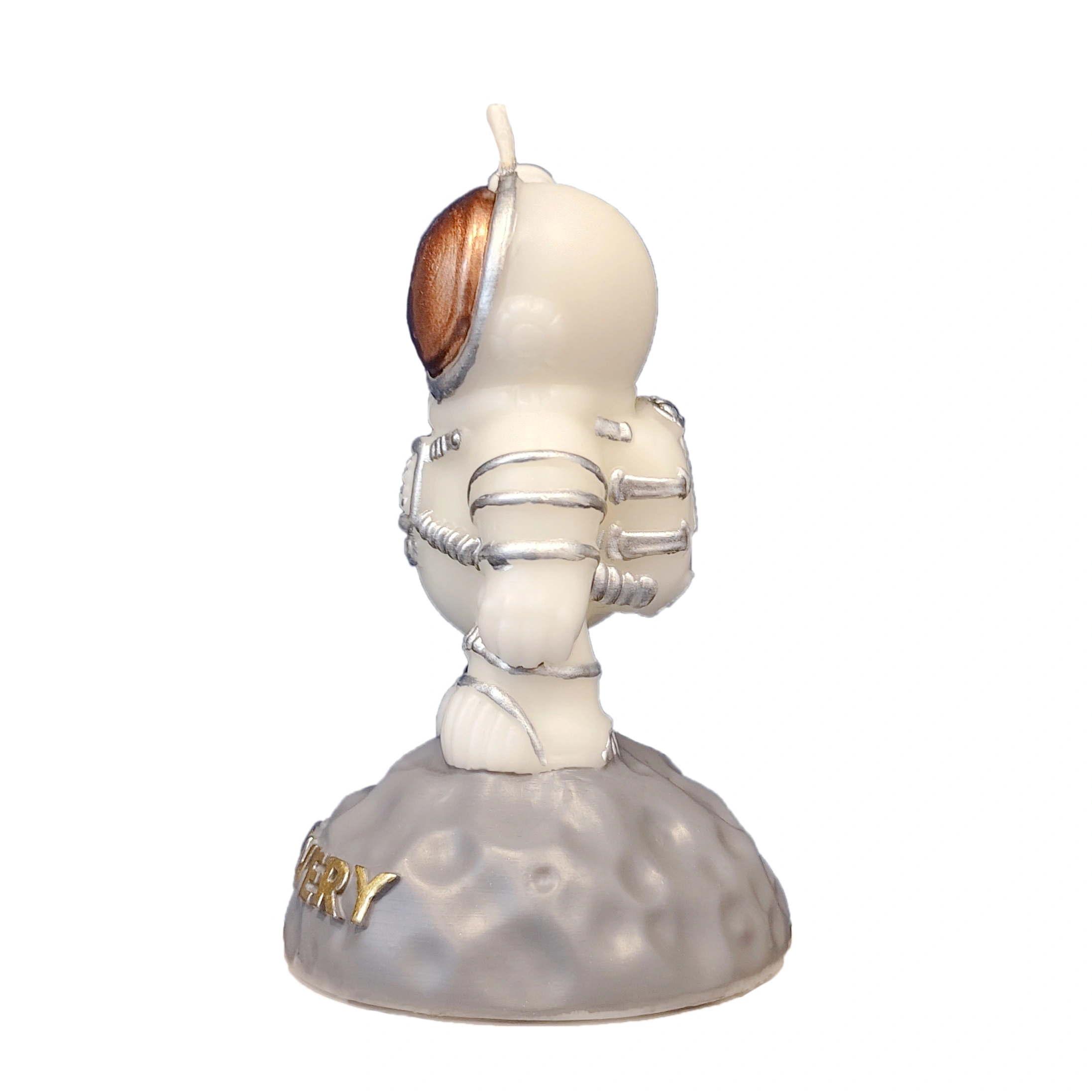 Titanium white astronaut figure candle_sideview