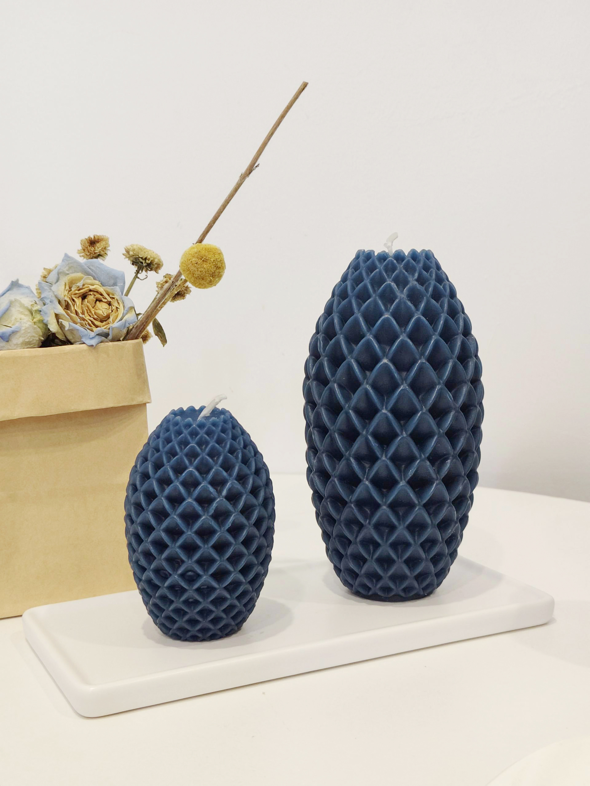 Small & Medium Pineapple Candle_ocean blue
