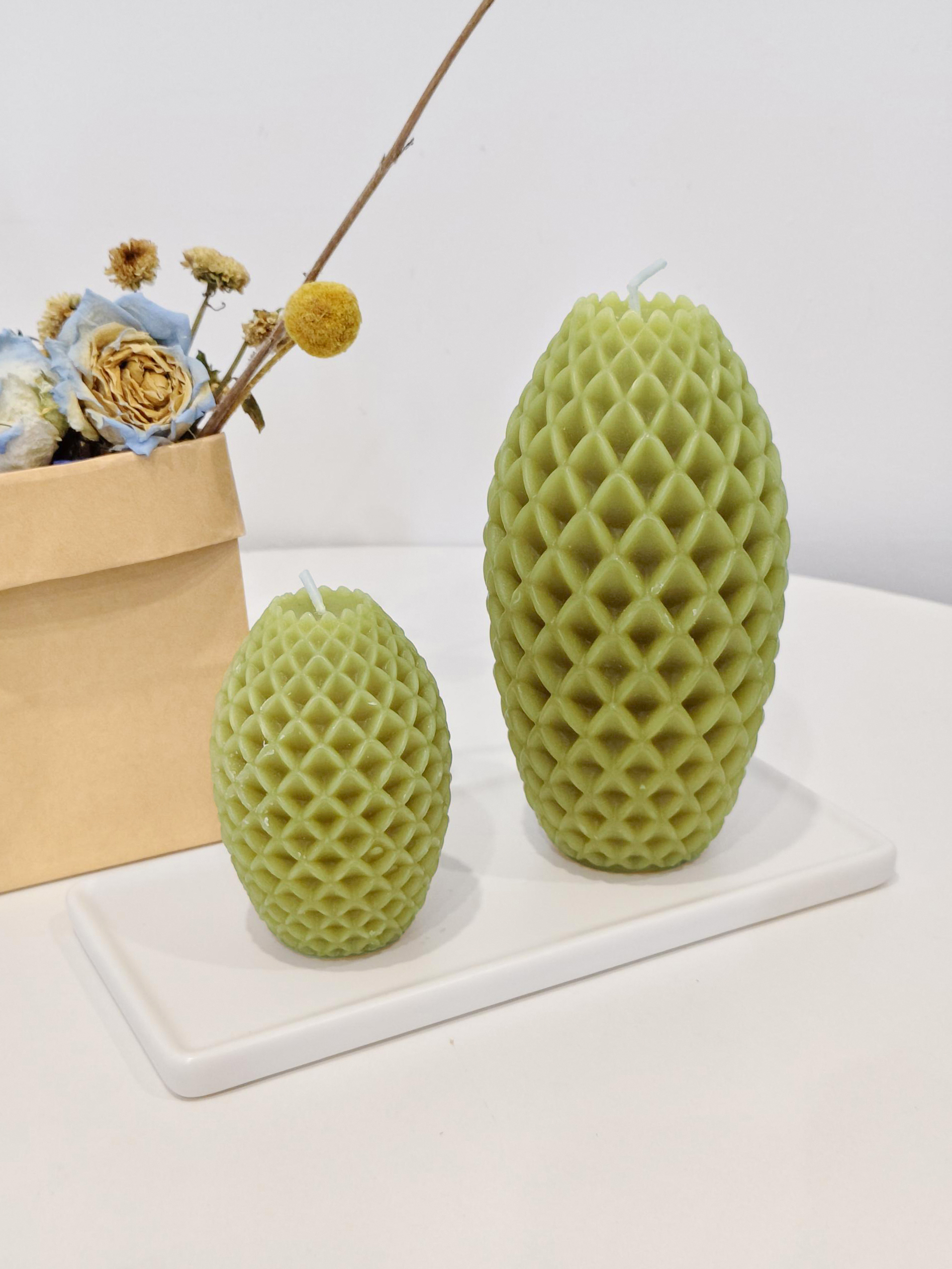 Small & Medium Pineapple Candle_moss green
