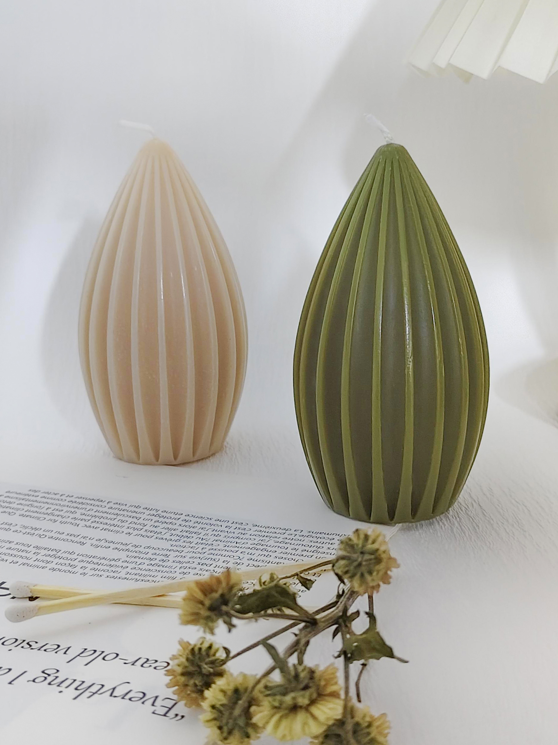 geometric fruit candles_beige & olive green scene