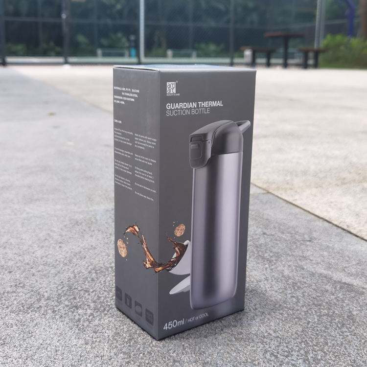 juyou paper good quality customized auto lock bottom paper box thermosflask package box design , glass bottle custom colorful box