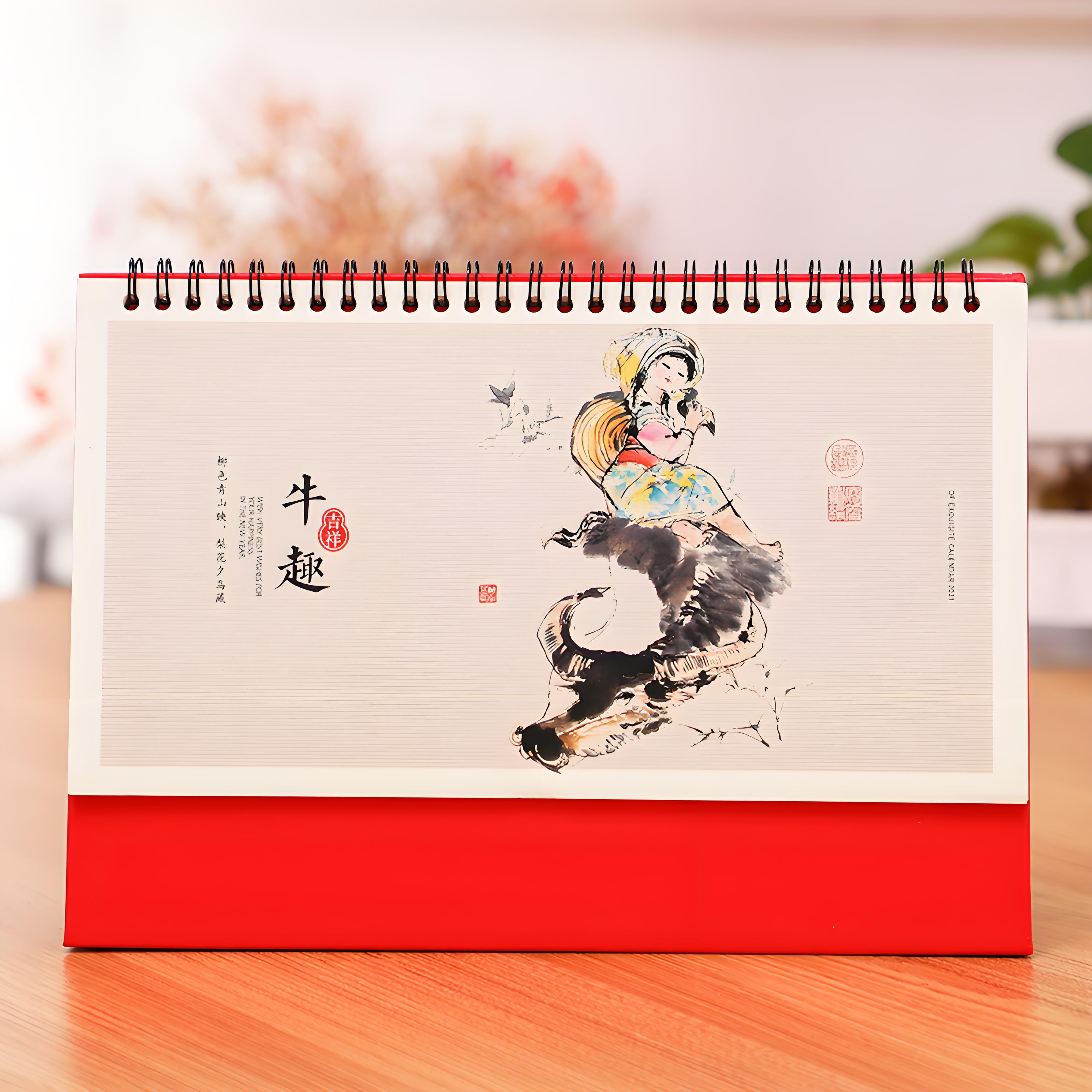 juyou paper Promotion Custom Photo Frame Calendar Office Gift Spiral Binding Daily Monthly Printed table calendar