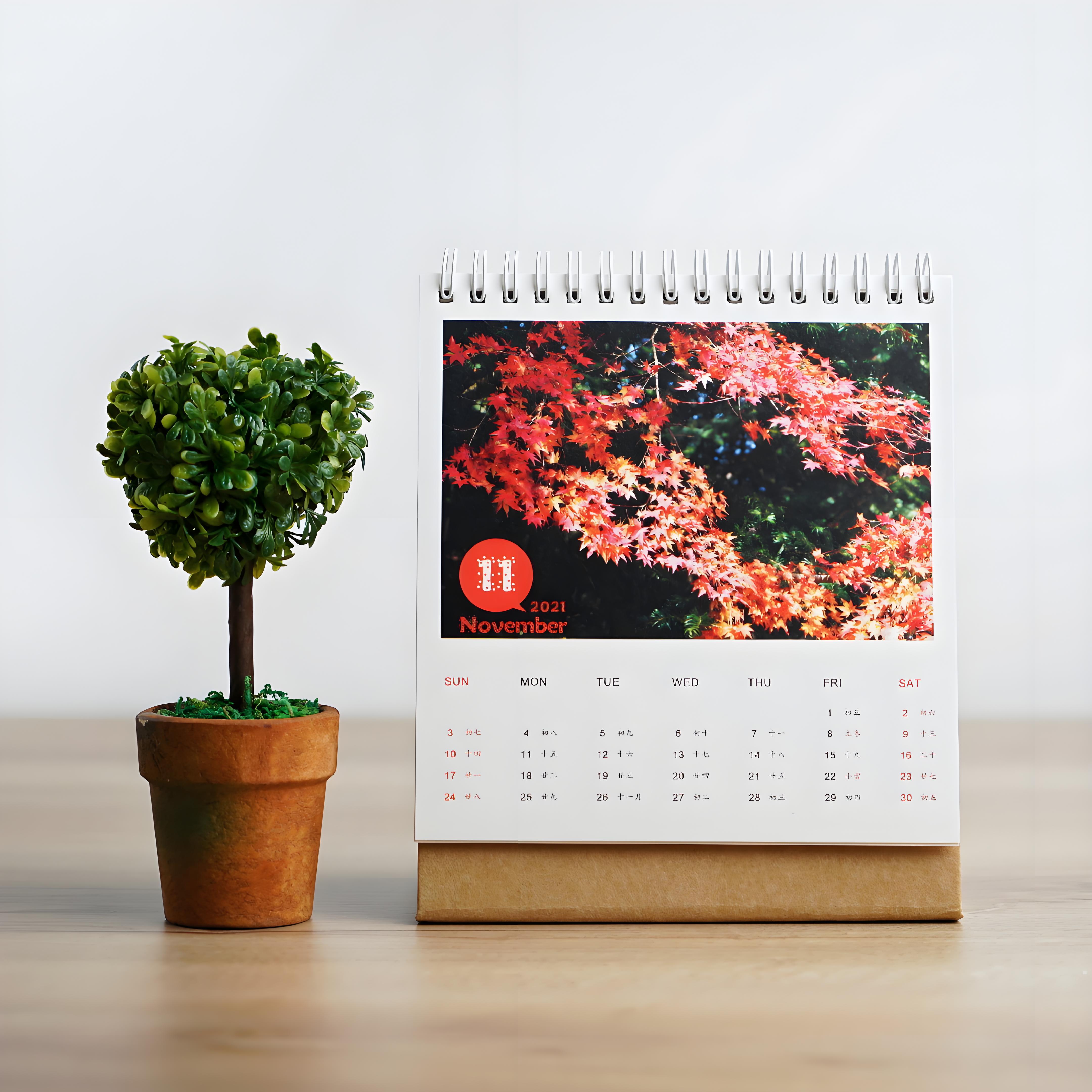juyou paper Promotion Custom Photo Frame Calendar Office Gift Spiral Binding Daily Monthly Printed table calendar