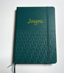 juyou paper excellent quality A5 PU leather cover embossed texture hardcover notebook bind with  elastic and colorful bookmarks