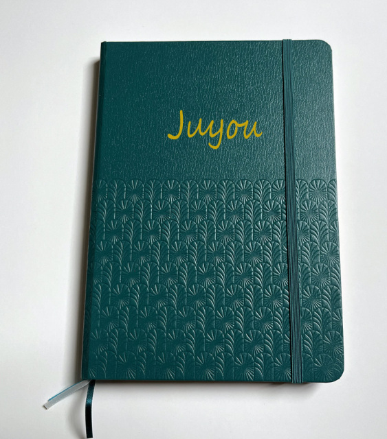 juyou paper excellent quality A5 PU leather cover embossed texture hardcover notebook bind with  elastic and colorful bookmarks