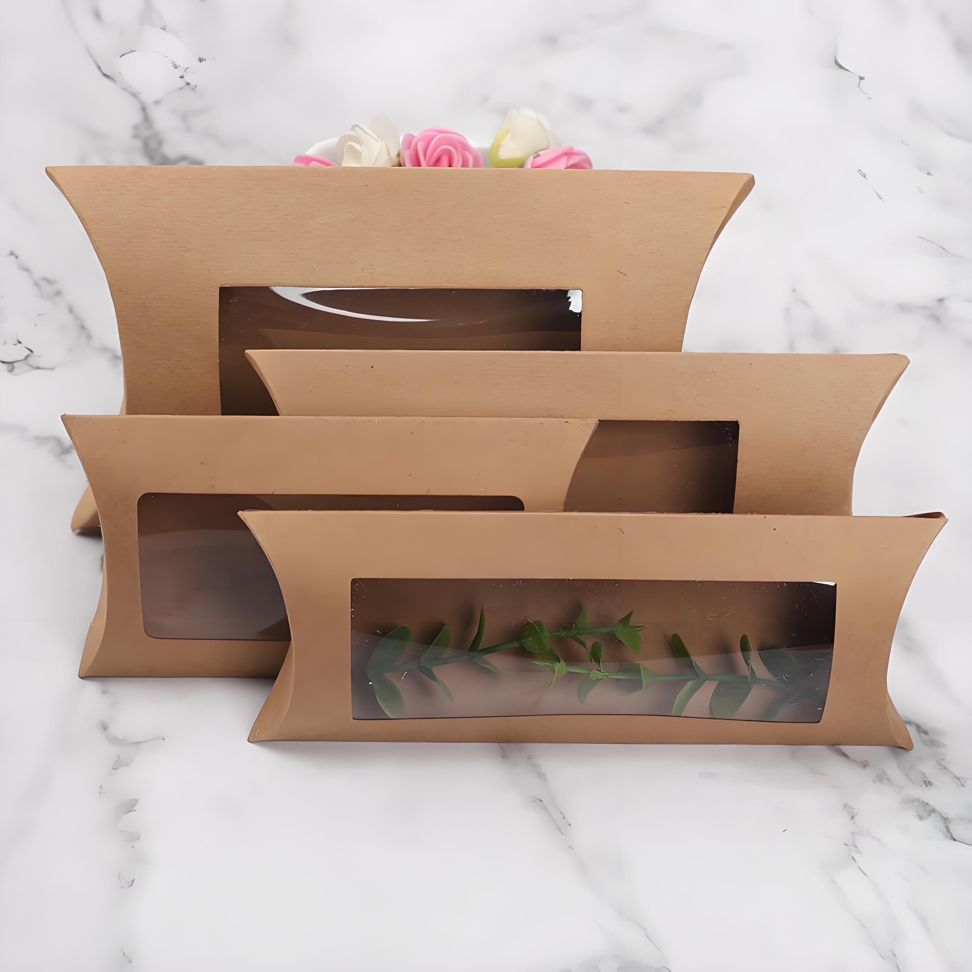 juyou paper kraft pillow shaped design gift box with transparency PVC window underwear packaging