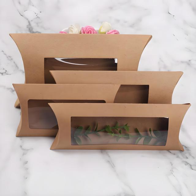 juyou paper kraft pillow shaped design gift box with transparency PVC window underwear packaging