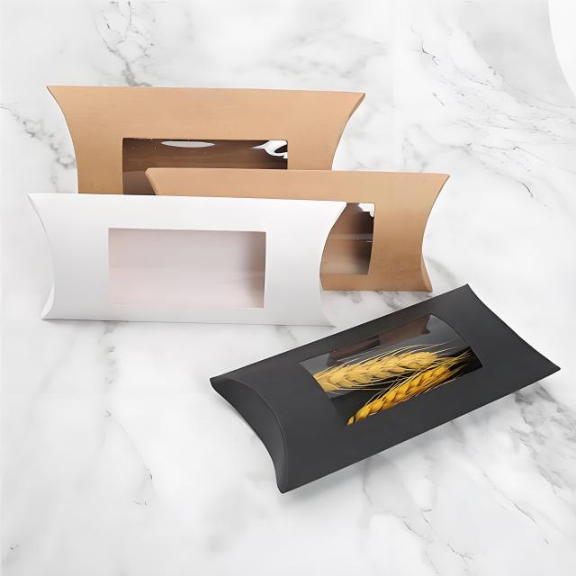 juyou paper kraft pillow shaped design gift box with transparency PVC window underwear packaging