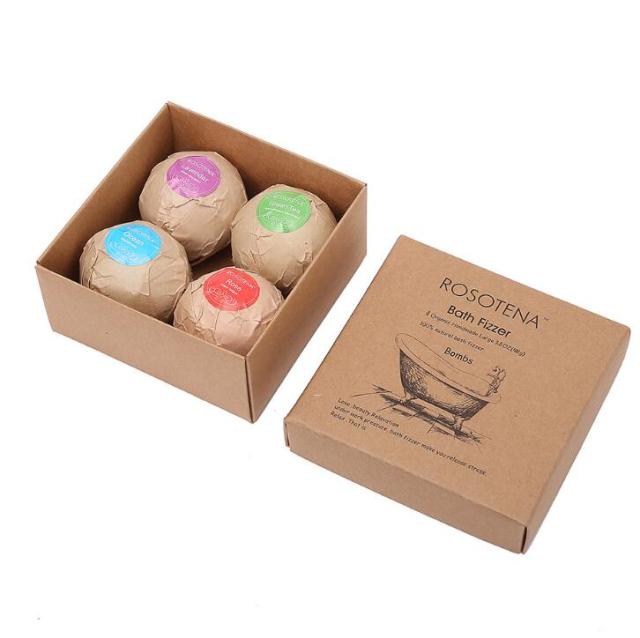 juyou paper Automatic machine produced paper box for bath ball fizzer packaging natural kraft cardboard paper folding box