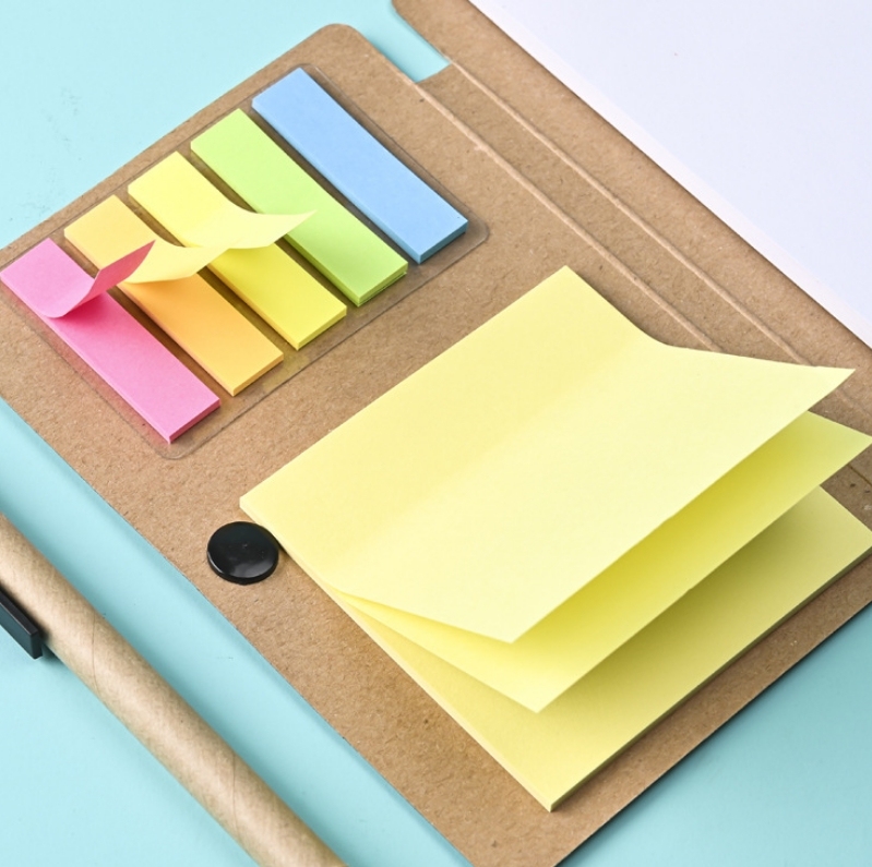 juyou paper Customized kraft paper sticky note book with pen, N times stickers, removable sticky note logo printing, creative sticky note customization