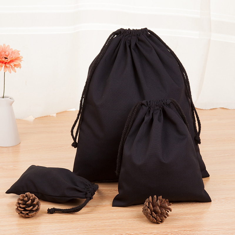 juyou paper Black Cotton Storage Bags with Drawstrings ,100% Cotton Drawstring Bags -