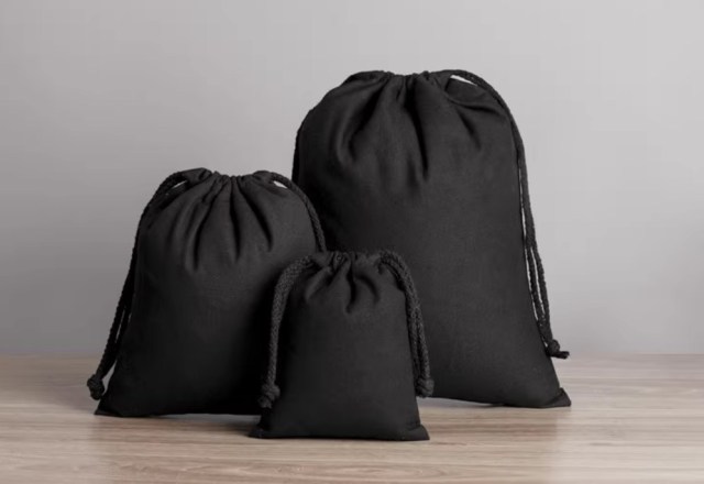 juyou paper Black Cotton Storage Bags with Drawstrings ,100% Cotton Drawstring Bags -