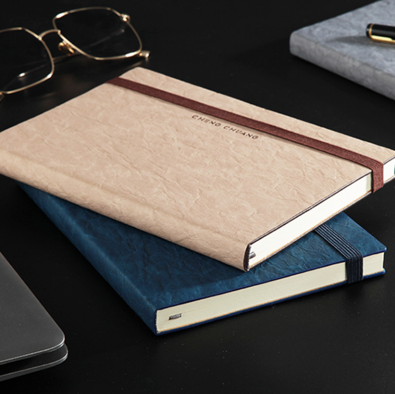 juyou paper High quality business notebooks elastic band A5 paper notebook with book mark khaki dupont paper notepad