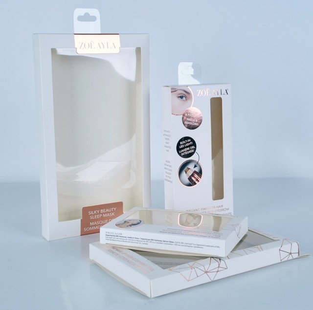 juyou paper Paper card box with hanger beauty sleep mask packaging customized Paper box clear PET window