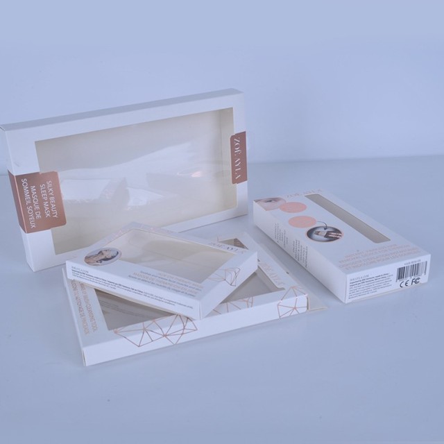 juyou paper Paper card box with hanger beauty sleep mask packaging customized Paper box clear PET window