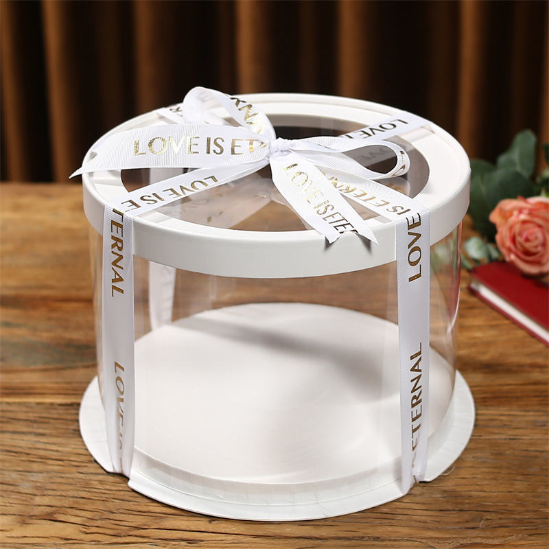 juyou paper Specialty paper round cake box birthday gift package round tube paper box with clear PET window cake packaging flower boxes silk ribbon close