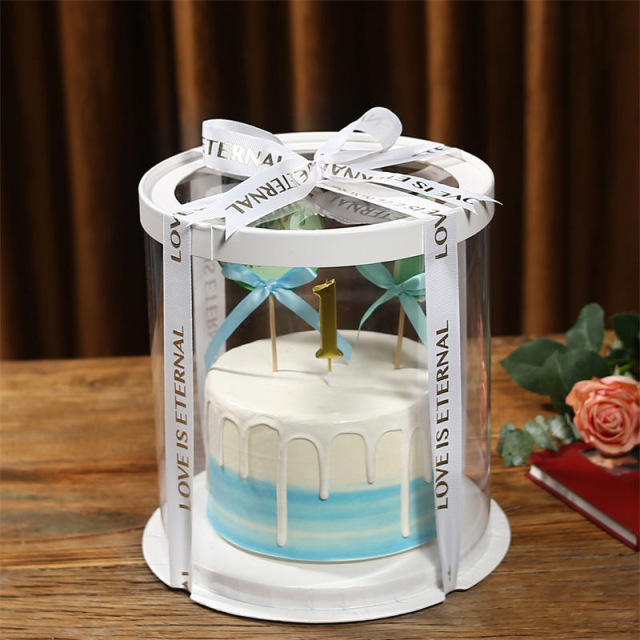 juyou paper Specialty paper round cake box birthday gift package round tube paper box with clear PET window cake packaging flower boxes silk ribbon close