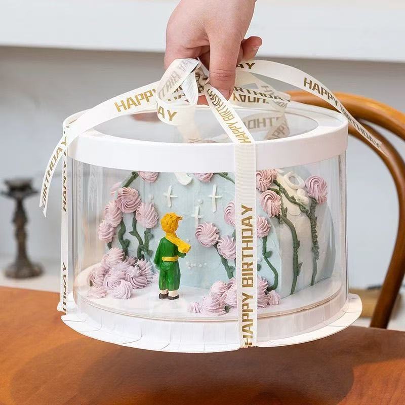 juyou paper Specialty paper round cake box birthday gift package round tube paper box with clear PET window cake packaging flower boxes silk ribbon close