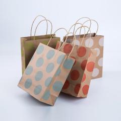 juyou paper Dots printed kraft bag gift bag twisted paper handle bag eco-friendly