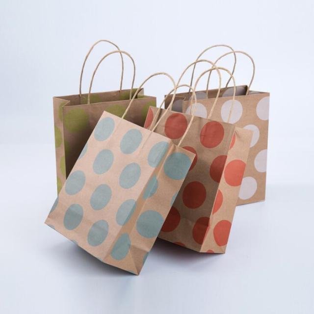 juyou paper Dots printed kraft bag gift bag twisted paper handle bag eco-friendly