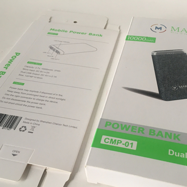 juyou paper Mak Power Bank Package Customized Folding Flip Paper Box with PET window