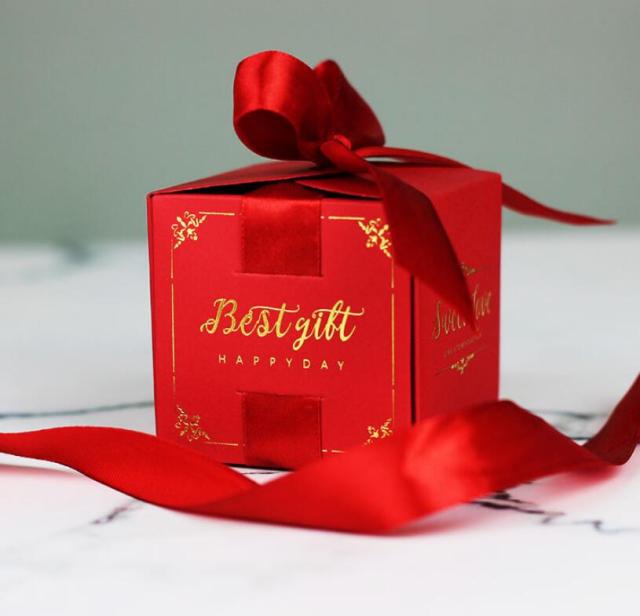 juyou paper Specialty wedding gift package box best wishes gold stamping paper box sweet candy packaging box