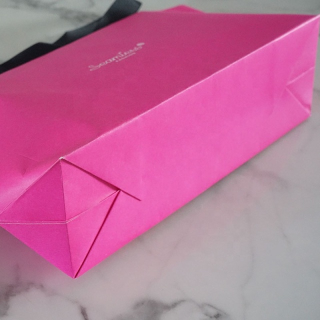 juyou paper Seamless fashion shopping bag custom printed Kraft bag grocery gift packaging pink paper bag with ribbed ribbon handle