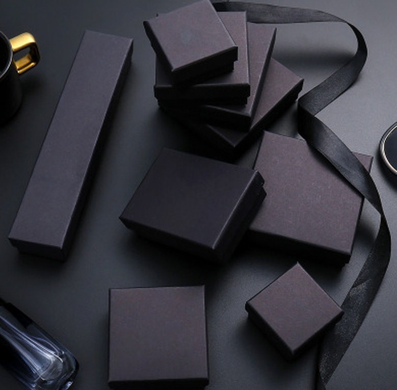 juyou paper Blank gift box black paper box velvet flocking foam holder jewelry package boxes
