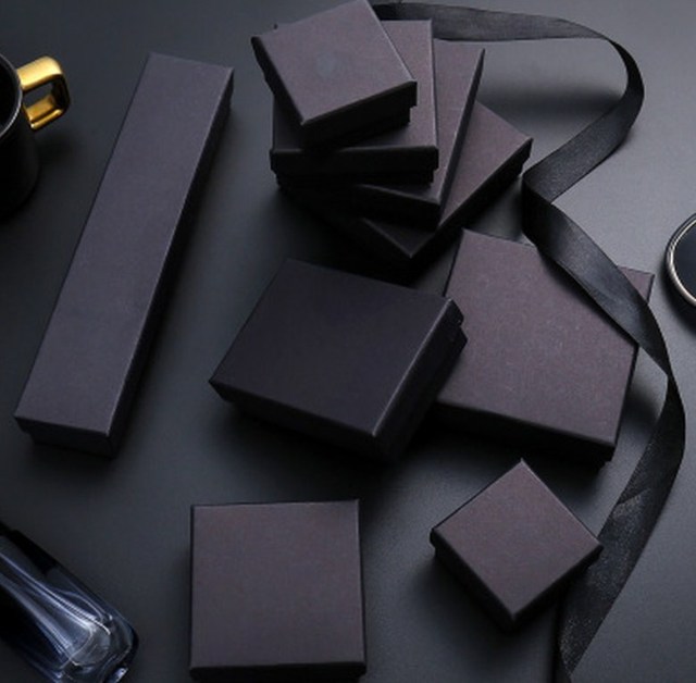 juyou paper Blank gift box black paper box velvet flocking foam holder jewelry package boxes