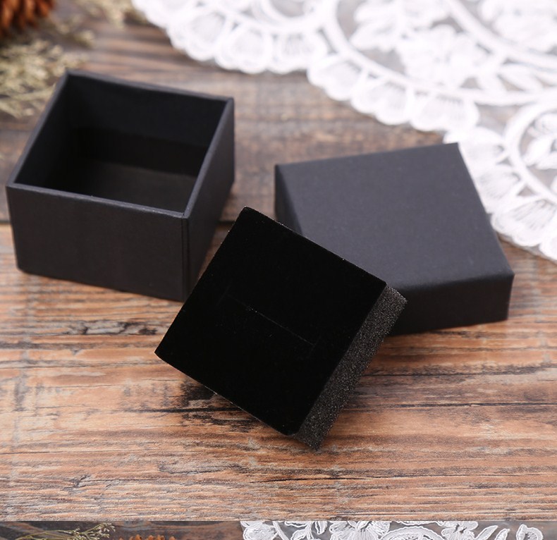 juyou paper Blank gift box black paper box velvet flocking foam holder jewelry package boxes