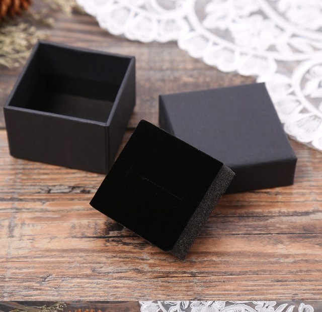 juyou paper Blank gift box black paper box velvet flocking foam holder jewelry package boxes