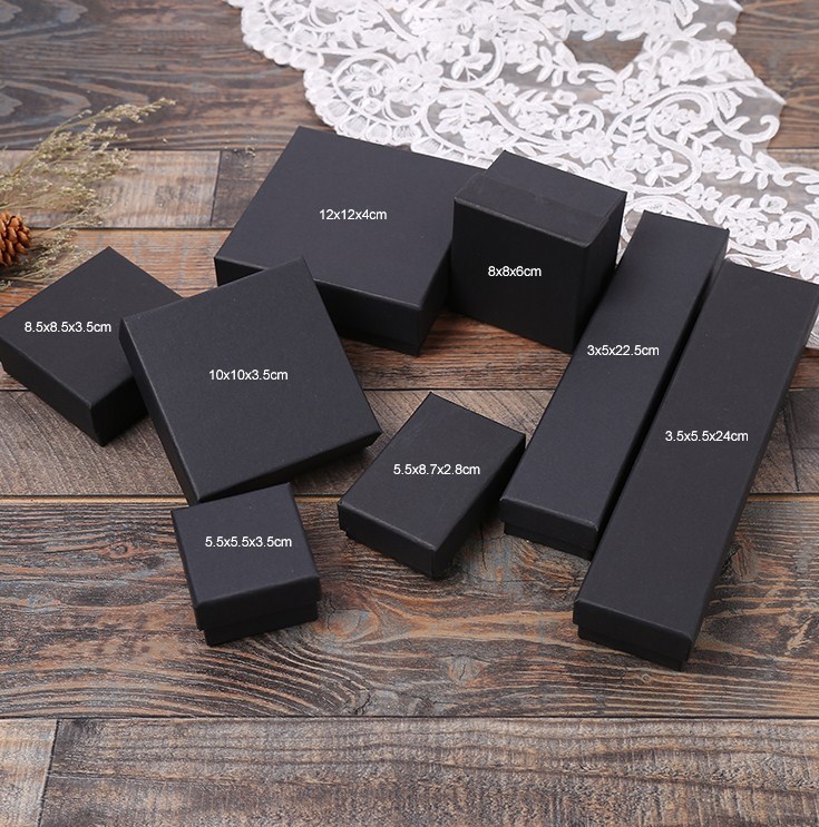 juyou paper Blank gift box black paper box velvet flocking foam holder jewelry package boxes
