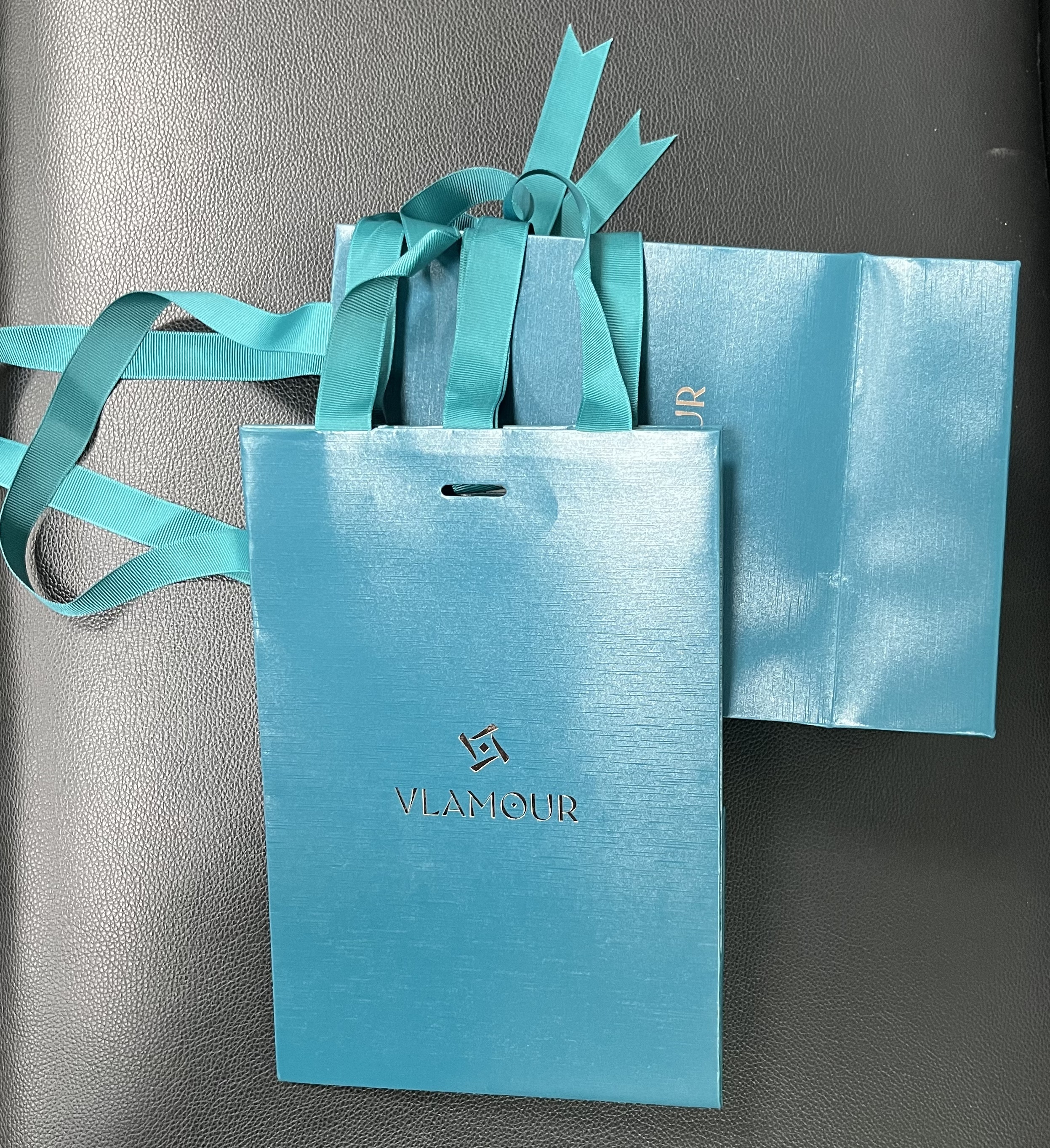 juyou paper Shopping bag with ribbed ribbon handle custom specialty luxury gift packaging textured paper bag