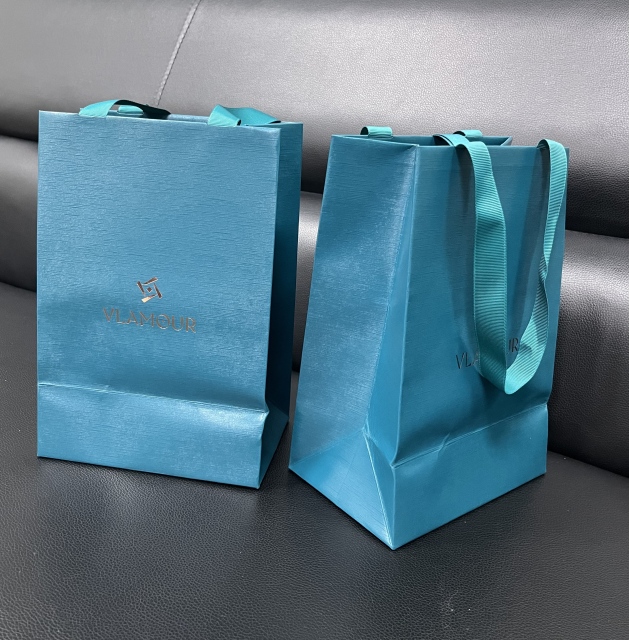juyou paper Shopping bag with ribbed ribbon handle custom specialty luxury gift packaging textured paper bag